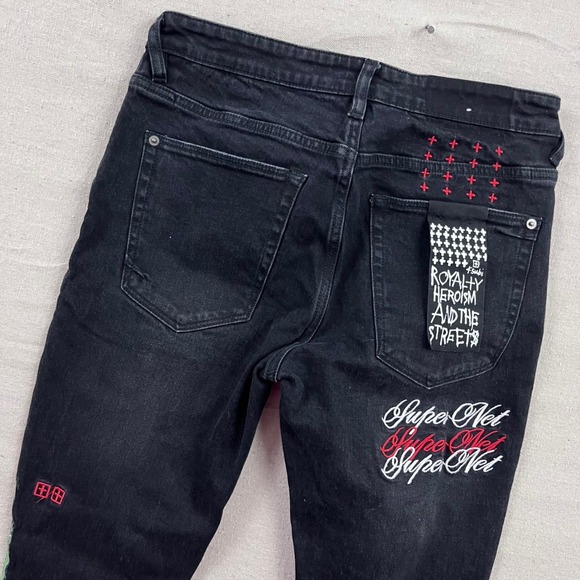 Ksubi Van Winkle Pixel Jeans Mens 31 Black Skinny Embroidered Rose Streetwear